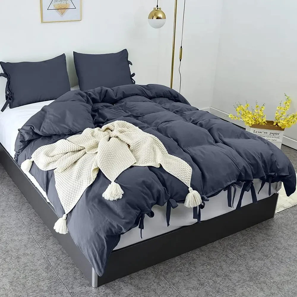 Brushed Microfiber Duvet Cover, 3-Piece Ultra-Soft Lace Duvet Cover Set Queen